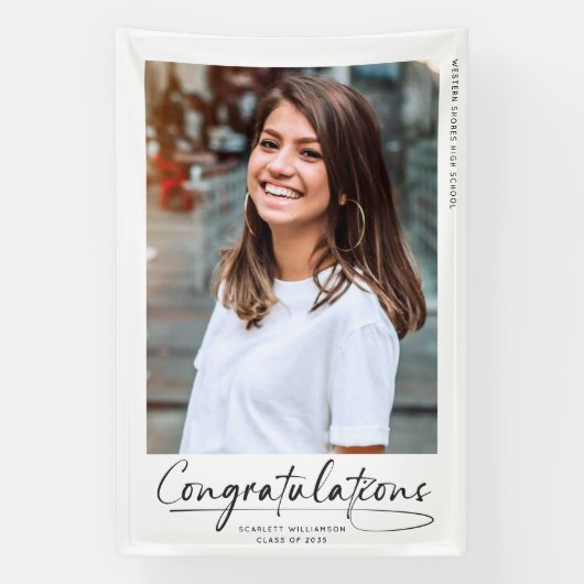 卒業生モダンの写真スクリプトおめでとう 横断幕 (縦)