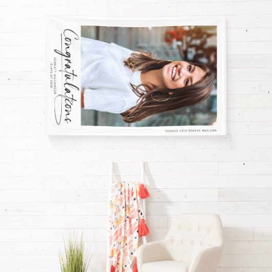 卒業生モダンの写真スクリプトおめでとう 横断幕 (インサイチュ)