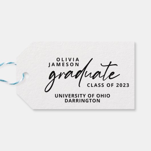 卒業生モダンの手書きスクリプトフォト ギフトタグ (裏面横)