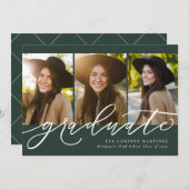 卒業生モダンの脚本3名フォトグリーン 案内状 (正面/裏面)