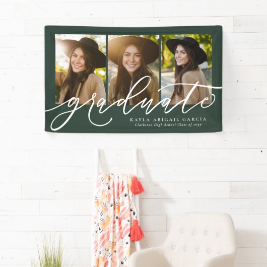 卒業生モダンの脚本3名フォトグリーン 横断幕 (インサイチュ)