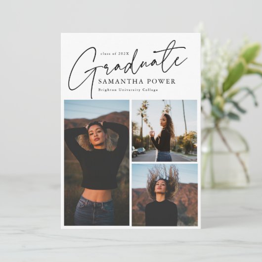 卒業生モダンの脚本3枚写真卒業 案内状 (スタンド正面)