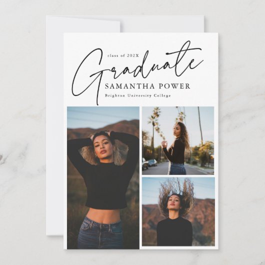 卒業生モダンの脚本3枚写真卒業 案内状 (正面)