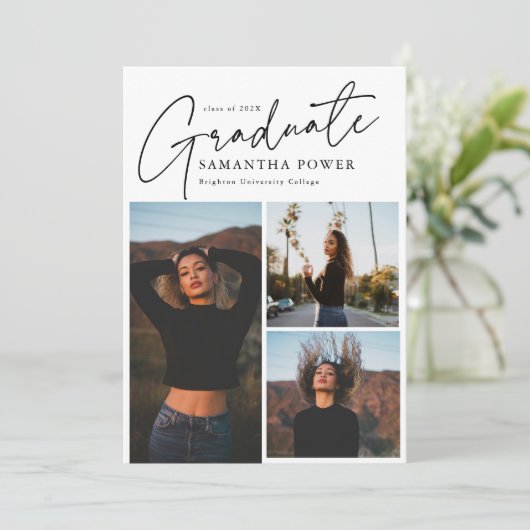 卒業生モダンの脚本3枚写真卒業 案内状 (スタンド正面)