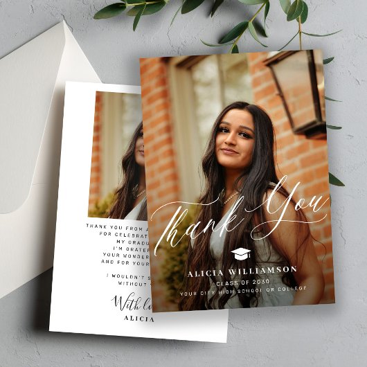 卒業生モダンの2人の写真卒業 サンキューカード