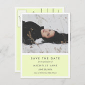 卒業生モダンは日付を黄色の写真で保存 案内ポストカード (正面/裏面)