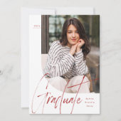 卒業生モダンを対象にした赤1枚の写真卒業 招待状 (正面)