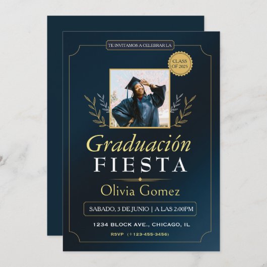 卒業生モダンエレガントスペインの招待状 招待状 (正面/裏面)