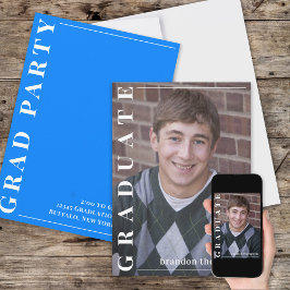 卒業生モダンシンプル写真ミニマリストAzure Blue 招待状