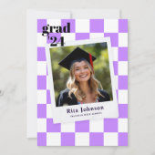卒業生モダンスタイリッシュ写真市松模様に卒業 案内状 (正面)