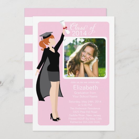 卒業生モダン写真卒業パーティー招待状 招待状 (正面/裏面)