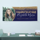 卒業生モダン写真海軍ブルー金ゴールドグリッター 横断幕 (トレードショー)