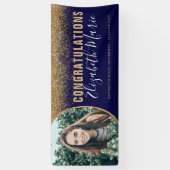 卒業生モダン写真海軍ブルー金ゴールドグリッター 横断幕 (縦)