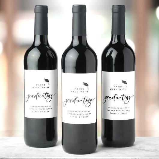 卒業生モダン字書道おめでとう卒業 ワインラベル