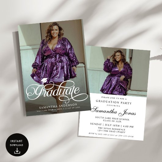 卒業生モダン物2枚の写真卒業パーティー 招待状