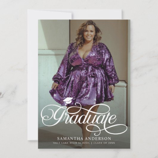 卒業生モダン物2枚の写真卒業パーティー 招待状 (正面)