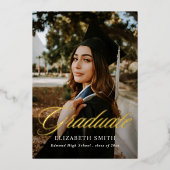 卒業生モダン物2枚の写真卒業パーティー 箔招待状 (正面)