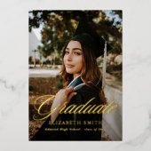 卒業生モダン物2枚の写真卒業パーティー 箔招待状 (正面)