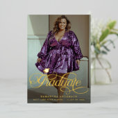 卒業生モダン物2枚の写真卒業パーティー 箔招待状 (立ち正面)