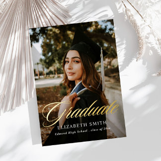 卒業生モダン物2枚の写真卒業パーティー 箔招待状