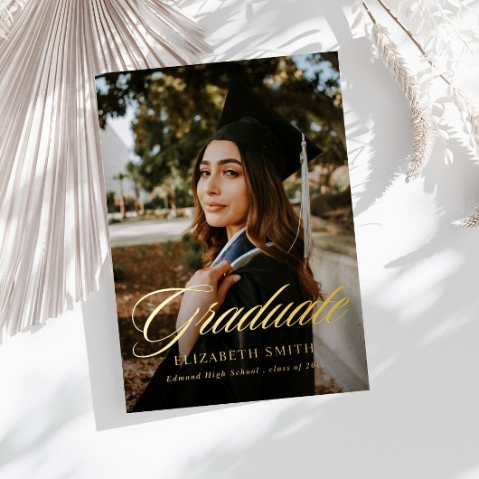 卒業生モダン物2枚の写真卒業パーティー 箔招待状