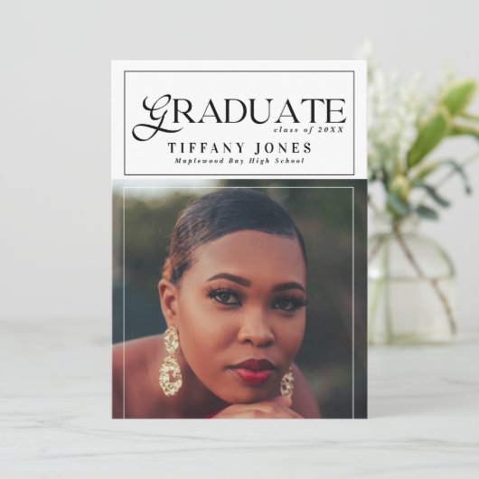 卒業生モダン誌写真卒業 案内状 (スタンド正面)