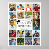 卒業生モダン18名フォトコラージュカスタムカラー ポスター (正面)