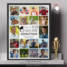 卒業生モダン18名フォトコラージュカスタムカラー ポスター