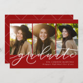 卒業生モダン3名の写真を赤く表示 案内状 (正面/裏面)