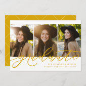 卒業生モダン3名の金ゴールド 案内状 (正面/裏面)