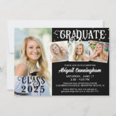 卒業生モダン4名フォトコラージュカスタムカラー 招待状 (正面)