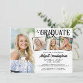 卒業生モダン4名フォトコラージュカスタムカラー 招待状 (スタンド正面)