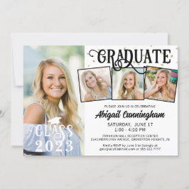 卒業生モダン4名フォトコラージュカスタムカラー 招待状