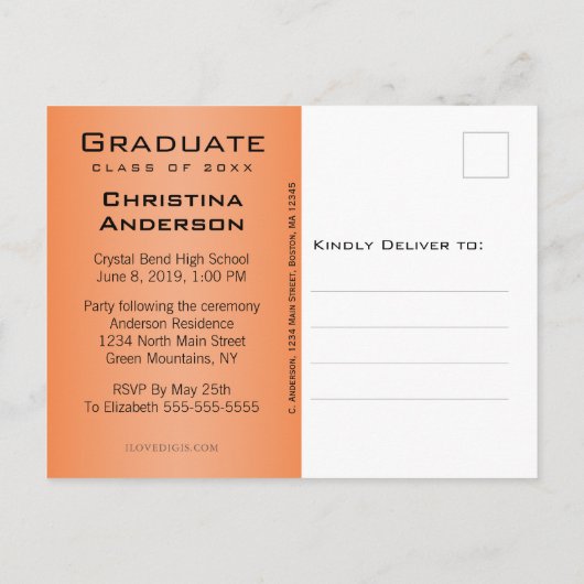 卒業生卒業生を除く卒業生キャップ・オレンジ卒業生 案内ポストカード (裏面)