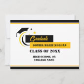 卒業生向けイエロー ブラック ホワイト 卒業生発表 招待状 (正面)