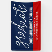 卒業生手書きおめでとうネイビー·ブルー·レッド 横断幕 (縦)