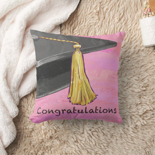卒業生祝いブラック&ピンク クッション (ブランケット)