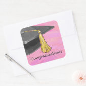 卒業生祝いブラック&ピンク スクエアシール (封筒)