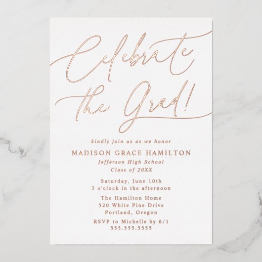 卒業生祝脚写真卒業会 箔招待状 (正面)