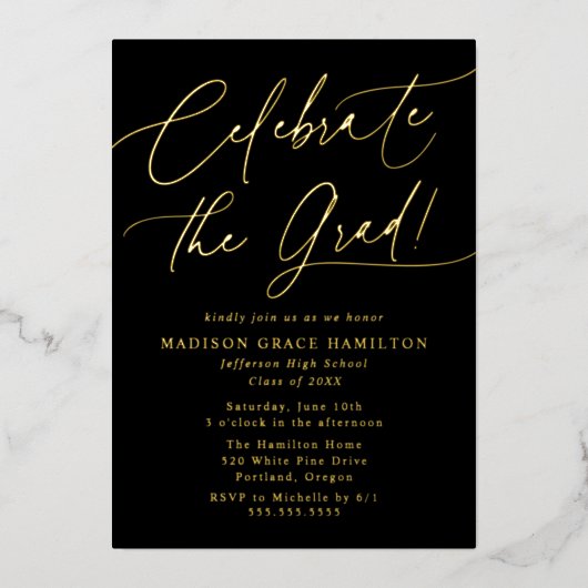 卒業生祝脚写真卒業会 箔招待状 (正面)