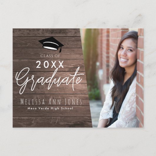 卒業生素朴の木学校写真 インビテーションポストカード (正面)