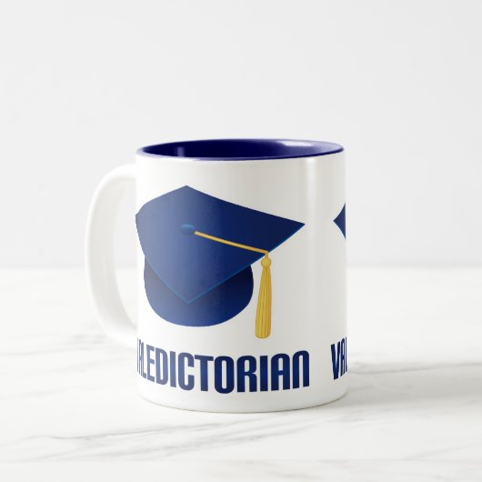卒業生総代の青い卒業生の帽子の卒業のギフト ツートーンマグカップ (正面左)