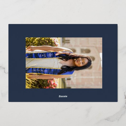 卒業生2フォトネイビー金箔サッシ 箔招待状 (裏面)