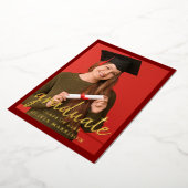 卒業生2写真卒業モダン赤金ゴールド 箔招待状 (回転した状態)