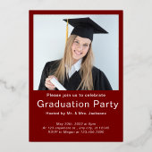 卒業生2写真卒業モダン赤金ゴールド 箔招待状 (裏面)