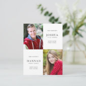 卒業生2名が卒業写真を二重に ポストカード (スタンド正面)