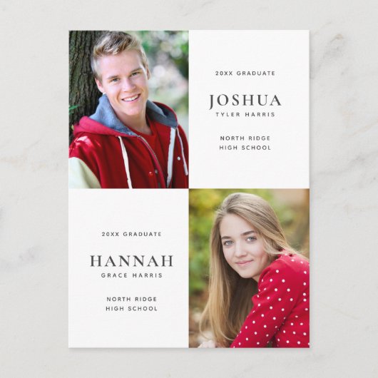 卒業生2名が卒業写真を二重に ポストカード (正面)