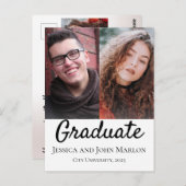 卒業生2名ダブル卒業パーティー招待状 ポストカード (正面/裏面)