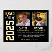 卒業生2名ブラック金ゴールド卒業パーティー写真 箔招待状 (正面)