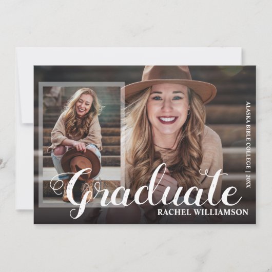 卒業生2名モダン写真卒業 案内状 (正面)
